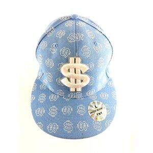 Money Snapback Cap Blue Cash Dollar Sign Design Mens OSFM Cotton Hat NWT